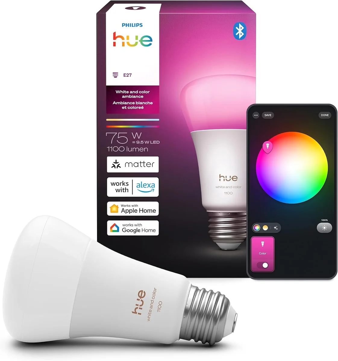Philips Hue White and Color Ambiance A19 Smart Bulb